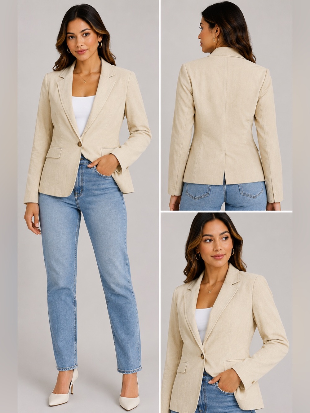 Old Navy Collection Cream Beige Cotton Blazer Women’s M Classic Tailored
